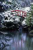 N.A., USA, Washington, Seattle. Moon bridge in Kabota Gardens in winter.