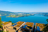 View over Lake Lucerne and Mountain with Houses in Burgenstock, Nidwalden, Switzerland.