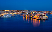 View of Birgu at night, Valletta, Malta, Europe