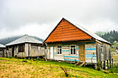 Traditional old wooden houses of Bakhmaro resort in georgian region Guria