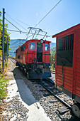 The electric locomotive docks the Petit Train de La Mure, Isère, France