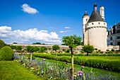 Der Marques-Turm und Garten, Chateau de Chenonceau, Chenonceaux, Loiretal, Frankreich