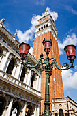 Campanile San Marco (St. Mark's Basilica bell tower) and street lamp, Venice, Veneto, Italy