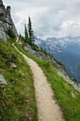 Abbott Ridge Trail entlang der Klippen unterhalb des Mount Abbott. Selkirk-Mountains-Gletscher-Nationalpark, British Columbia
