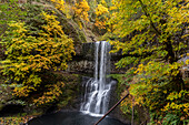 USA, Oregon, Silver Falls State Park. Lower South Falls waterfall landscape.