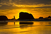 Golden Sunset, Sea Stacks, Bandon, Oregon, Usa