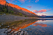 Canada, Alberta, Jasper National Park. Sunset on Medicine Lake.