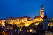 Europe, Czech Republic, Cesky Krumlov. Overview of city at night.