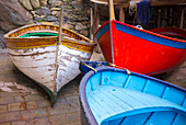 Italy, Riomaggiore. Colorful fishing boats.