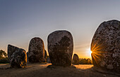 Almendres Cromlech (Cromeleque dos Almendres), an oval stone circle dating back to the late neolithic or early Copper Age. Europe, Southern Europe, Portugal, March