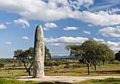 Menhir da Meada near Marvao in the Alentejo. The Menhir da Meada ist tallest Menhir in the iberian peninsula. Europe, Southern Europe, Portugal, April