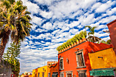 Orange Yellow Town Street Tourists Hotels San Miguel de Allende Mexico.