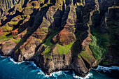 Aerial view of the Napali Coastline in Kauai, Hawaii, USA