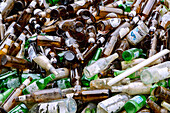 collected glass bottle rubbish for glass bead production at the Cooperativa de Valorização de Resíduos in the village of Roça Porto Real on the island of Príncipe in West Africa