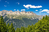 Blick vom Hotel Montenvers zum Flégère Bergmassiv, Chamonix-Mont-Blanc, Auvergne-Rhone-Alpes, Frankreich