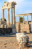 Turkey, Izmir Province, Bergama, Pergamon. Ancient cultural center. Temple of Trajan on the acropolis .UNESCO Heritage site.