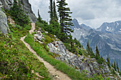 Abbott Ridge Trail entlang der Klippen unterhalb des Mount Abbott. Selkirk-Mountains-Gletscher-Nationalpark, British Columbia
