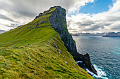 Europe, Faroe Islands. View of Trollanes, location of a lighthouse on the northern end of the island of Kalsoy.