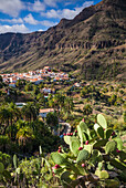 Spanien, Kanarische Inseln, Insel Gran Canaria, Fataga, Blick auf das Dorf aus dem hohen Winkel