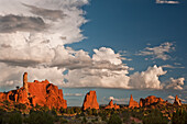 USA, Utah, Kodachrome Basin State Park. Red sandstone formations and clearing thunderstorm.