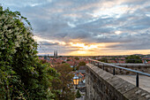 View from the Münzenberg to the old town, sunrise, World Heritage City of Quedlinburg, Saxony-Anhalt, Germany