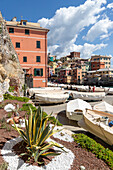 Boat shelter in the seaside village of Boccadasse, Genoa, Liguria, Italy.