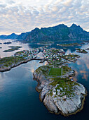 Norway, Lofoten, Haenningsvaer, drone image from above