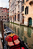 Small Canal Bridge Buildings Gondola Boats Reflections, Venice, Italy