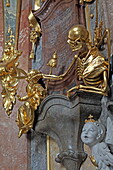 Sensenmann und das Symbol der zerrinnenden Zeit in der Asamkirche, Sendlinger Strasse, München, Oberbayern, Bayern, Deutschland