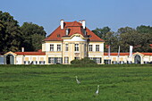 House of the roundabout with egrets, Nymphenburg, Munich, Upper Bavaria, Bavaria, Germany
