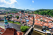 View from the castle tower on the old town of Cesky Krumlov, South Bohemia, Czech Republic