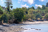 Santana with beach and fishing boats on São Tomé island in West Africa