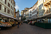 People on fruit market, Bozen, South Tyrol, Italy