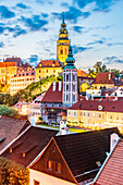 View of Castle and historic town of Cesky Krumlov, South Bohemia, Czech Republic at night