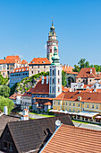 Blick auf Schloss und historische Altstadt von Cesky Krumlov, Südböhmen, Tschechische Republik