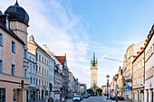 Ludwigsplatz with City Tower in Straubing in Lower Bavaria in Germany