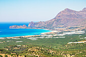 Blick auf den Strand und die Küste von Falasarna, Chania, Kreta, griechische Inseln, Griechenland
