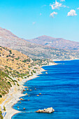View of Drymiskos beach and coastline, Ammoudi, Rethymno, Crete, Greek Islands, Greece
