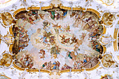 Ceiling frescoes in the pilgrimage church of Our Lady of Sorrows and St. Ulrich in Maria Steinbach in the Unterallgäu in Bavarian Swabia in Germany