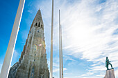 Hallgrímskirkja, evangelisch-lutherische Pfarrkirche, Statue Leif Eriksson, Reykjavík, Island
