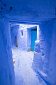 North Africa, Morocco, Chefchaouen or Chaouen is the chief town of the province of the same name. It is most noted for its small narrow streets and neighborhoods painted in variety of vivid blue colors.