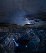 USA, Washington State. Palouse Falls and the Milky Way. Palouse Falls State Park. Digital Composite.