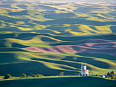 Old silo and rolling wheatfields as seen from Steptoe Butte state park.