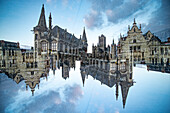 Doppelbelichtung der Innenstadt von Gent, Belgien.