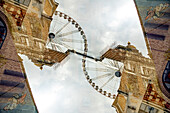 Double exposure of the ferris wheel in front of the law courts in Brussels, Belgium