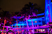 Ocean Drive in Miami Florida at night, nightlife and nightclubs, USA