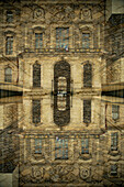 Double exposure of the surroundings of the famed Louvre museum in Paris, France