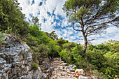 Chemin de Nietzsche hiking trail to the mountain village of Èze Village in the French Maritime Alps, Provence, France