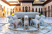 Löwenhof mit dem Löwenbrunnen, Welterbe Alhambra in Granada, Andalusien, Spanien 