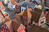 Ausblick von der Aussichtsplattform der Domkirche, älteste Stadt Dänemarks, Ribe, Süd Jütland, Dänemark